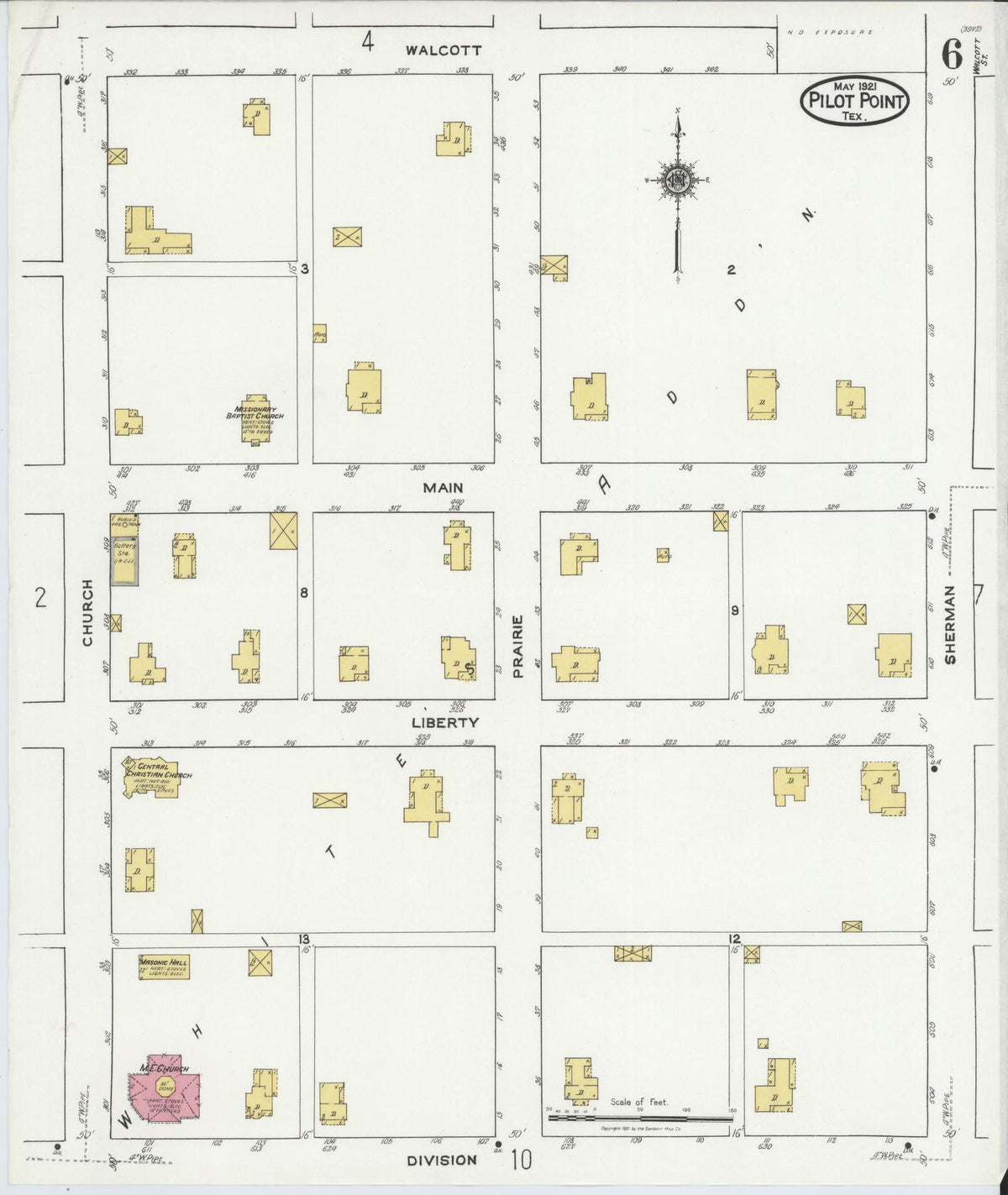 Sanborn Fire Insurance Map from Pilot Point, Denton County, Texas (1921), Sheet #0006 - Complete Map Set gallery image, historic Sanborn map, vintage wall art, Texas Texas