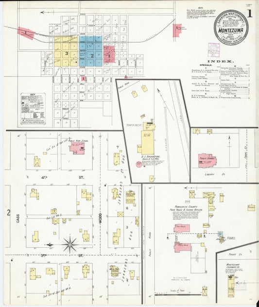 Sanborn Fire Insurance Map from Montezuma, Poweshiek County, Iowa (1902), Sheet #0001 - Historic Sanborn Fire Insurance Map Print, vintage old map wall art