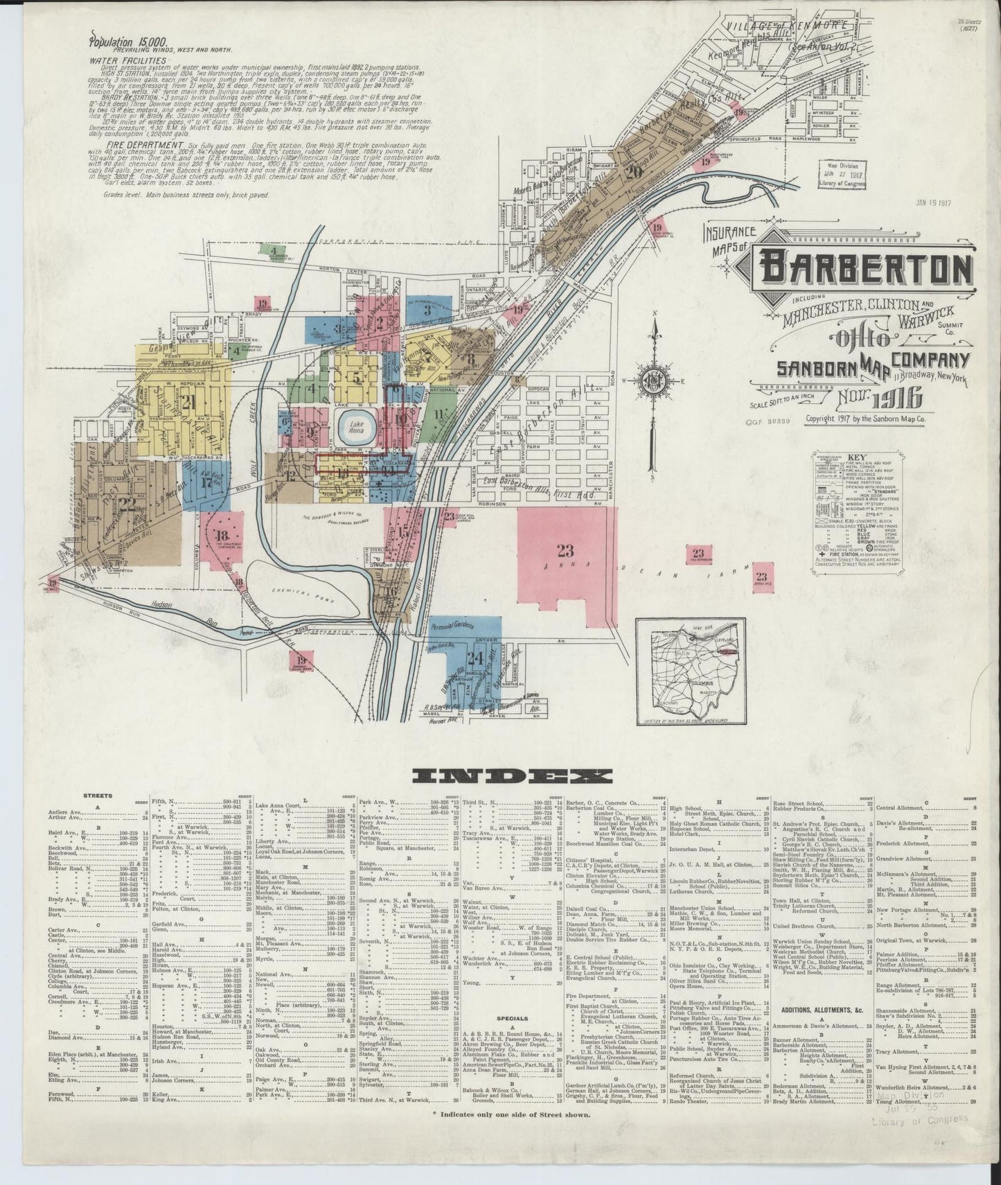 Sanborn Fire Insurance Map from Barberton, Summit County, Ohio (1916), Sheet #0001 - Complete Map Set gallery image, historic Sanborn map, vintage wall art, Ohio Ohio