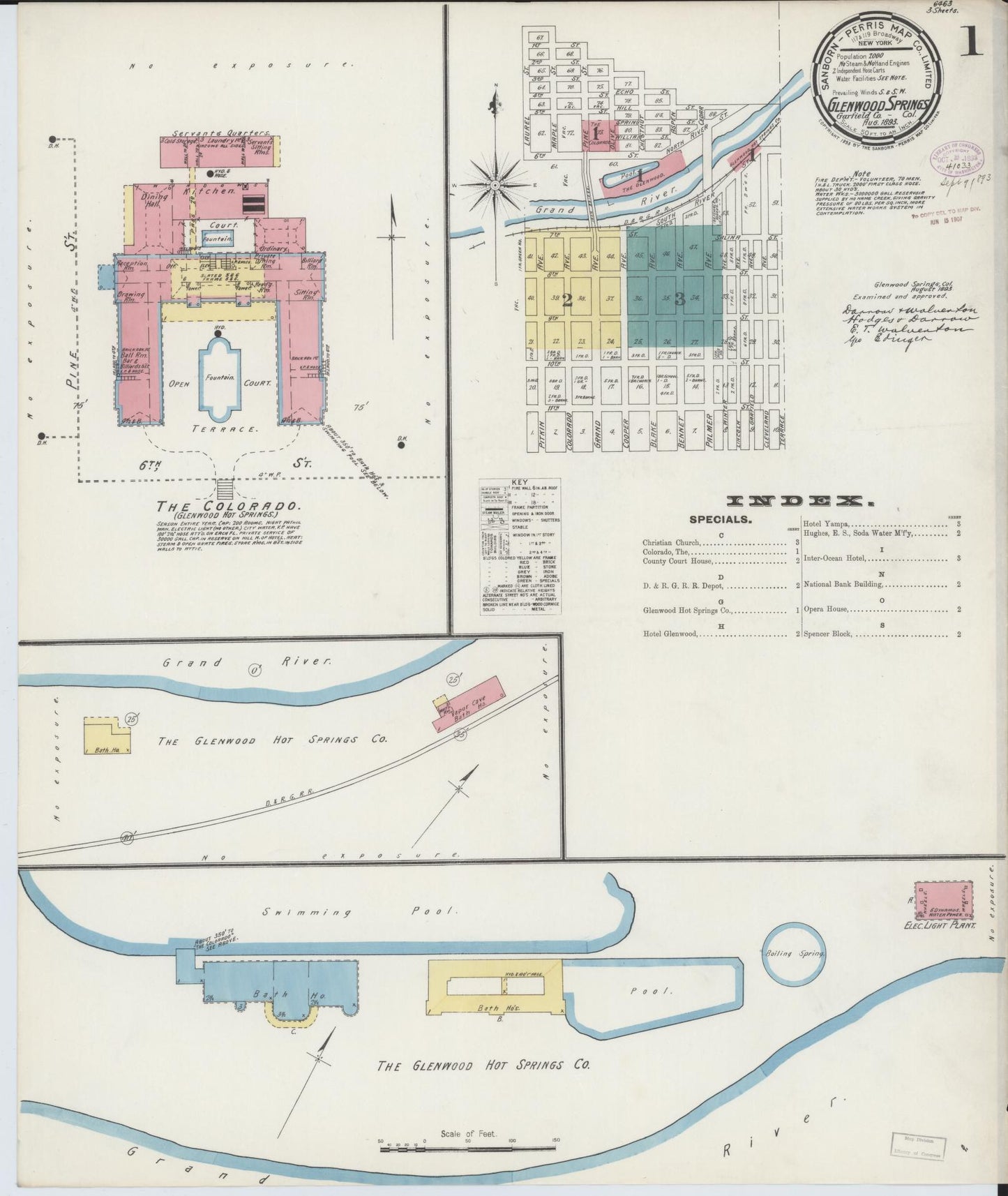Sanborn Fire Insurance Map from Glenwood Springs, Garfield County, Colorado (1893), Sheet #0001 - Complete Map Set gallery image, historic Sanborn map, vintage wall art, Colorado Colorado