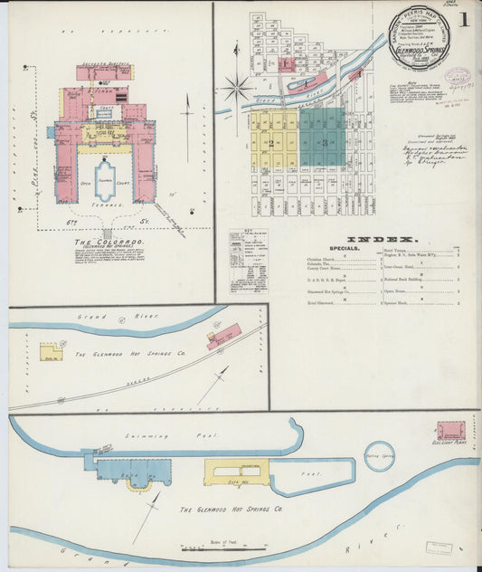 Sanborn Fire Insurance Map from Glenwood Springs, Garfield County, Colorado (1893), Sheet #0001 - Complete Map Set gallery image, historic Sanborn map, vintage wall art, Colorado Colorado