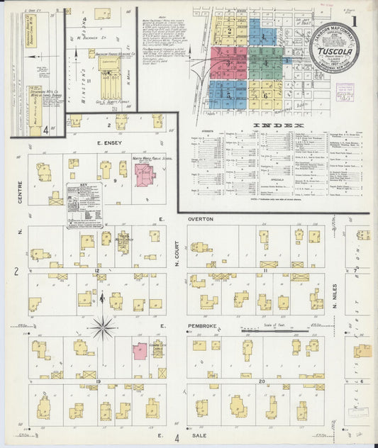 Sanborn Fire Insurance Map from Tuscola, Douglas County, Illinois (1907), Sheet #0001 - Complete Map Set gallery image, historic Sanborn map, vintage wall art, Illinois Illinois