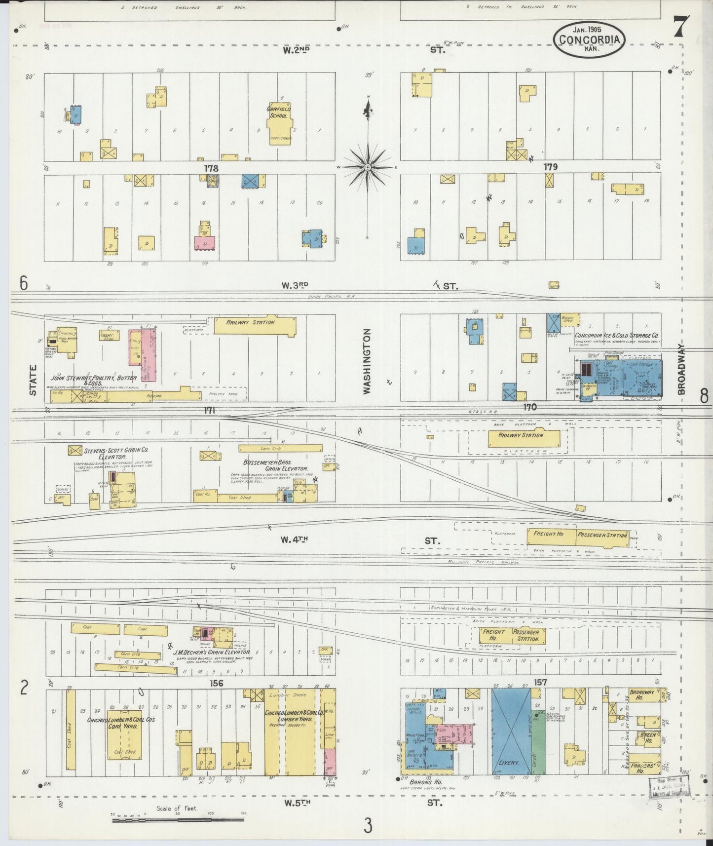 Sanborn Fire Insurance Map from Concordia, Cloud County, Kansas (1905), Sheet #0007 - Complete Map Set gallery image, historic Sanborn map, vintage wall art, Kansas Kansas