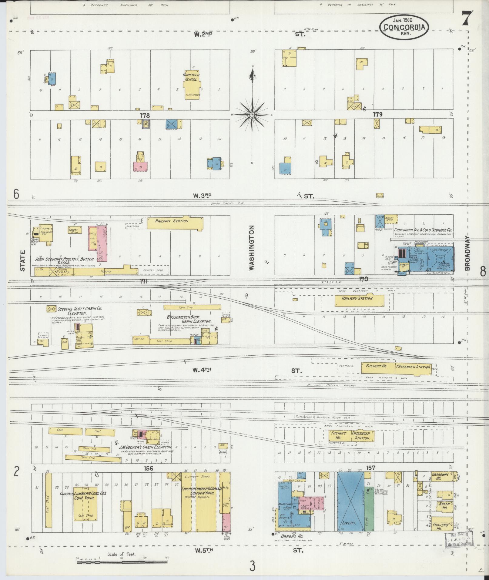 Sanborn Fire Insurance Map from Concordia, Cloud County, Kansas (1905), Sheet #0007 - Complete Map Set gallery image, historic Sanborn map, vintage wall art, Kansas Kansas