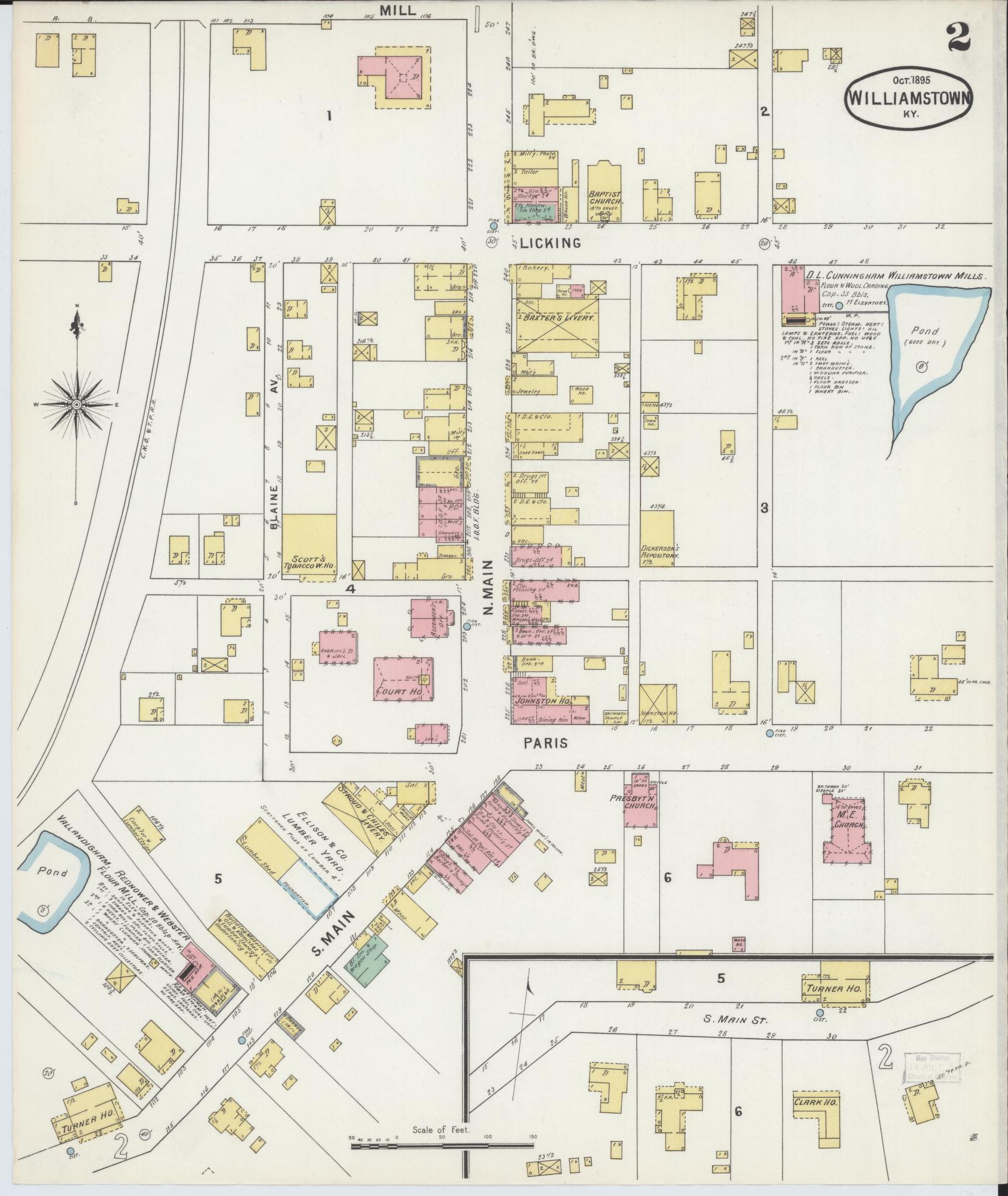 Sanborn Fire Insurance Map from Williamstown, Grant County, Kentucky (1895), Sheet #0002 - Complete Map Set gallery image, historic Sanborn map, vintage wall art, Kentucky Kentucky