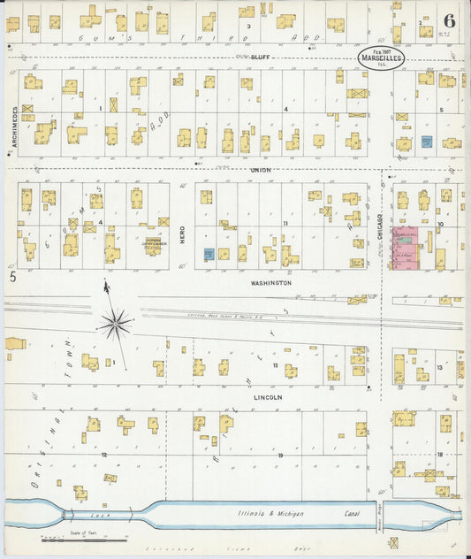 Sanborn Fire Insurance Map from Marseilles, La Salle County, Illinois (1907), Sheet #0006 - Historic Sanborn Fire Insurance Map Print, vintage old map wall art, antique decor, genealogy gift, Illinois Illinois map