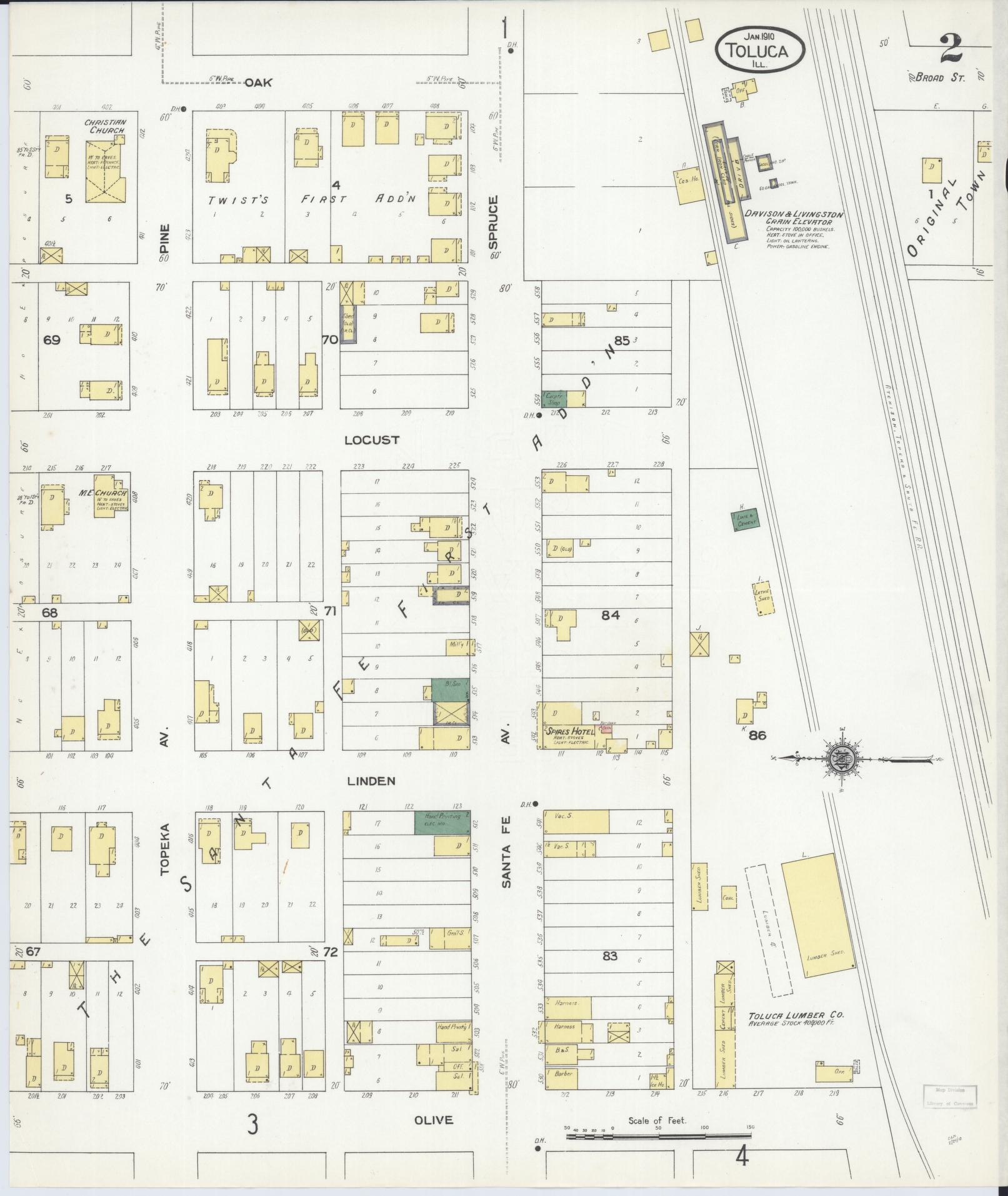Sanborn Fire Insurance Map from Toluca, Marshall County, Illinois (1910), Sheet #0002 - Complete Map Set gallery image, historic Sanborn map, vintage wall art, Illinois Illinois