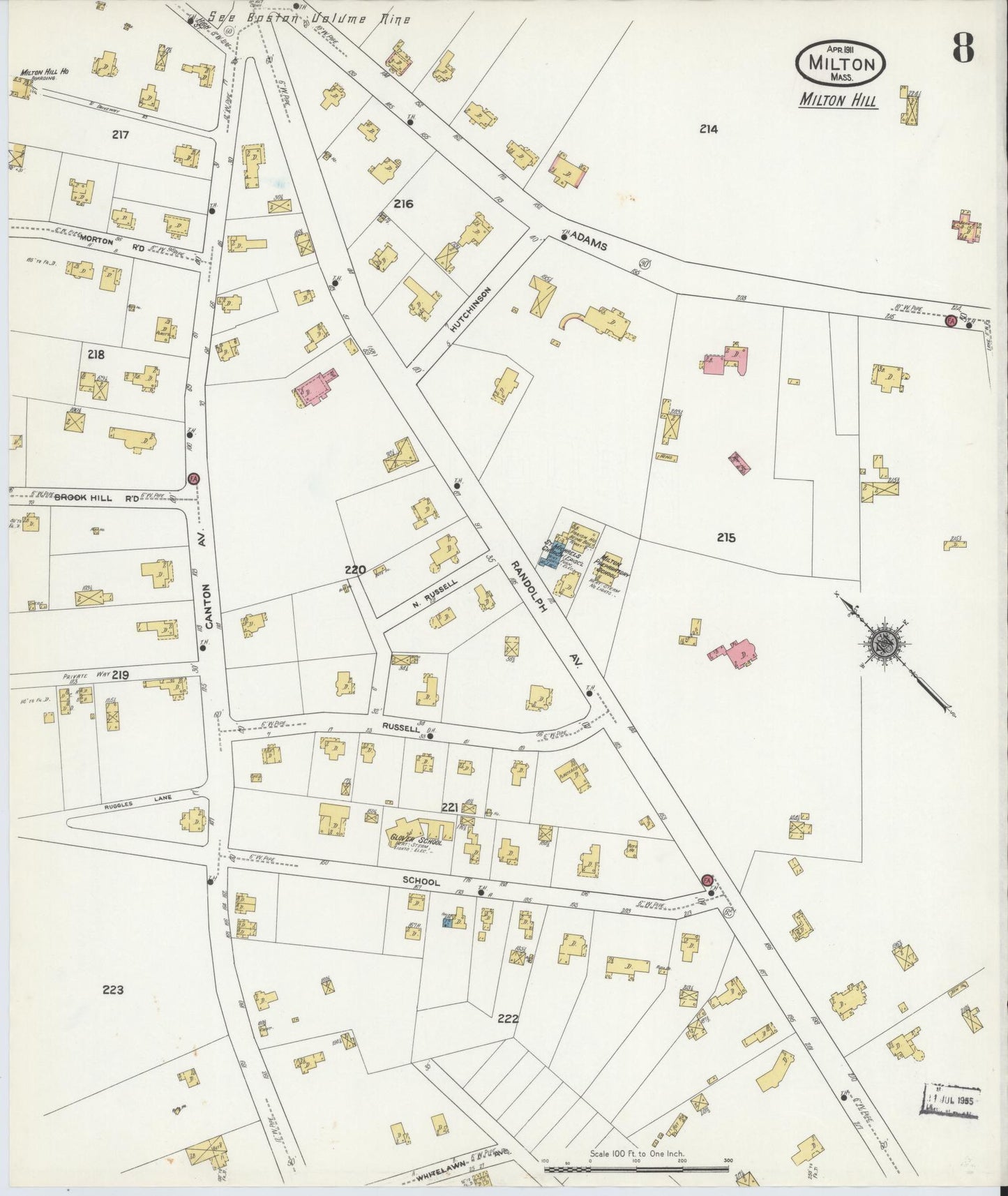 Sanborn Fire Insurance Map from Milton, Norfolk County, Massachusetts (1911), Sheet #0008 - Complete Map Set gallery image, historic Sanborn map, vintage wall art, Massachusetts Massachusetts