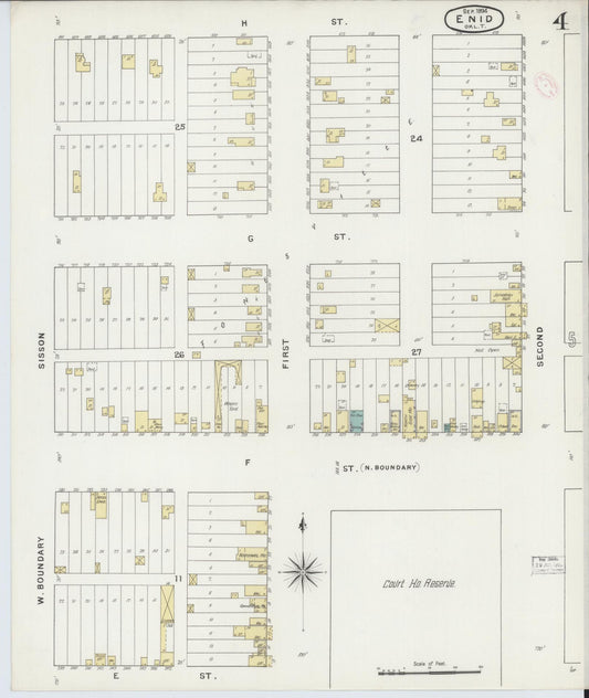 Sanborn Fire Insurance Map from Enid, Garfield County, Oklahoma (1894), Sheet #0004 - Historic Sanborn Fire Insurance Map Print, vintage old map wall art, antique decor, genealogy gift, Oklahoma Oklahoma map