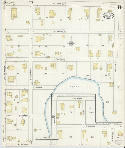 Sanborn Fire Insurance Map from Lake City, Columbia County, Florida (1912), Sheet #0011 - Complete Map Set gallery image, historic Sanborn map, vintage wall art, Florida Florida