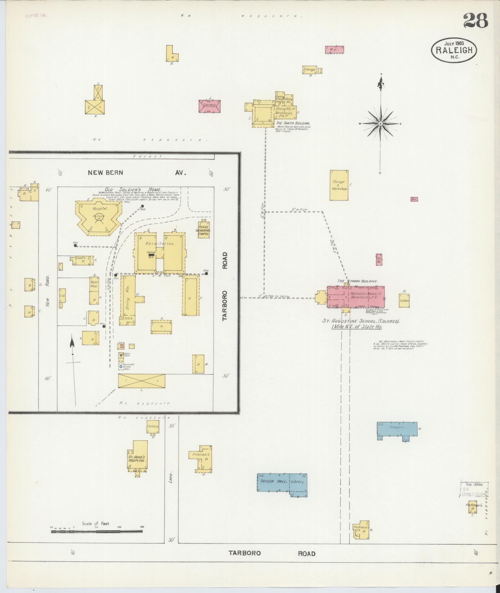 Sanborn Fire Insurance Map from Raleigh, Wake County, North Carolina (1903), Sheet #0028 - Complete Map Set gallery image, historic Sanborn map, vintage wall art, North Carolina North Carolina
