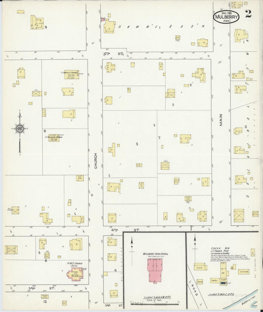 Sanborn Fire Insurance Map from Mulberry, Crawford County, Arkansas (1913), Sheet #0002 - Historic Sanborn Fire Insurance Map Print, vintage old map wall art, antique decor, genealogy gift, Arkansas Arkansas map