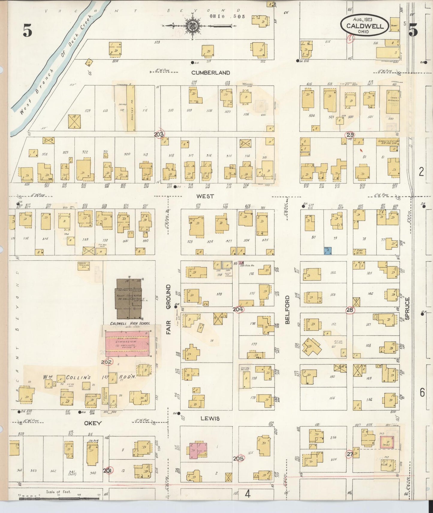 Sanborn Fire Insurance Map from Caldwell, Noble County, Ohio (1932), Sheet #0005 - Historic Sanborn Fire Insurance Map Print, vintage old map wall art, antique decor, genealogy gift, Ohio Ohio map