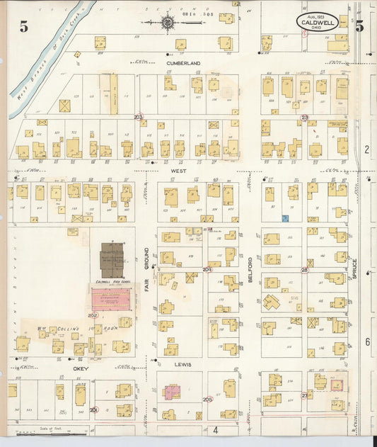 Sanborn Fire Insurance Map from Caldwell, Noble County, Ohio (1932), Sheet #0005 - Historic Sanborn Fire Insurance Map Print, vintage old map wall art, antique decor, genealogy gift, Ohio Ohio map