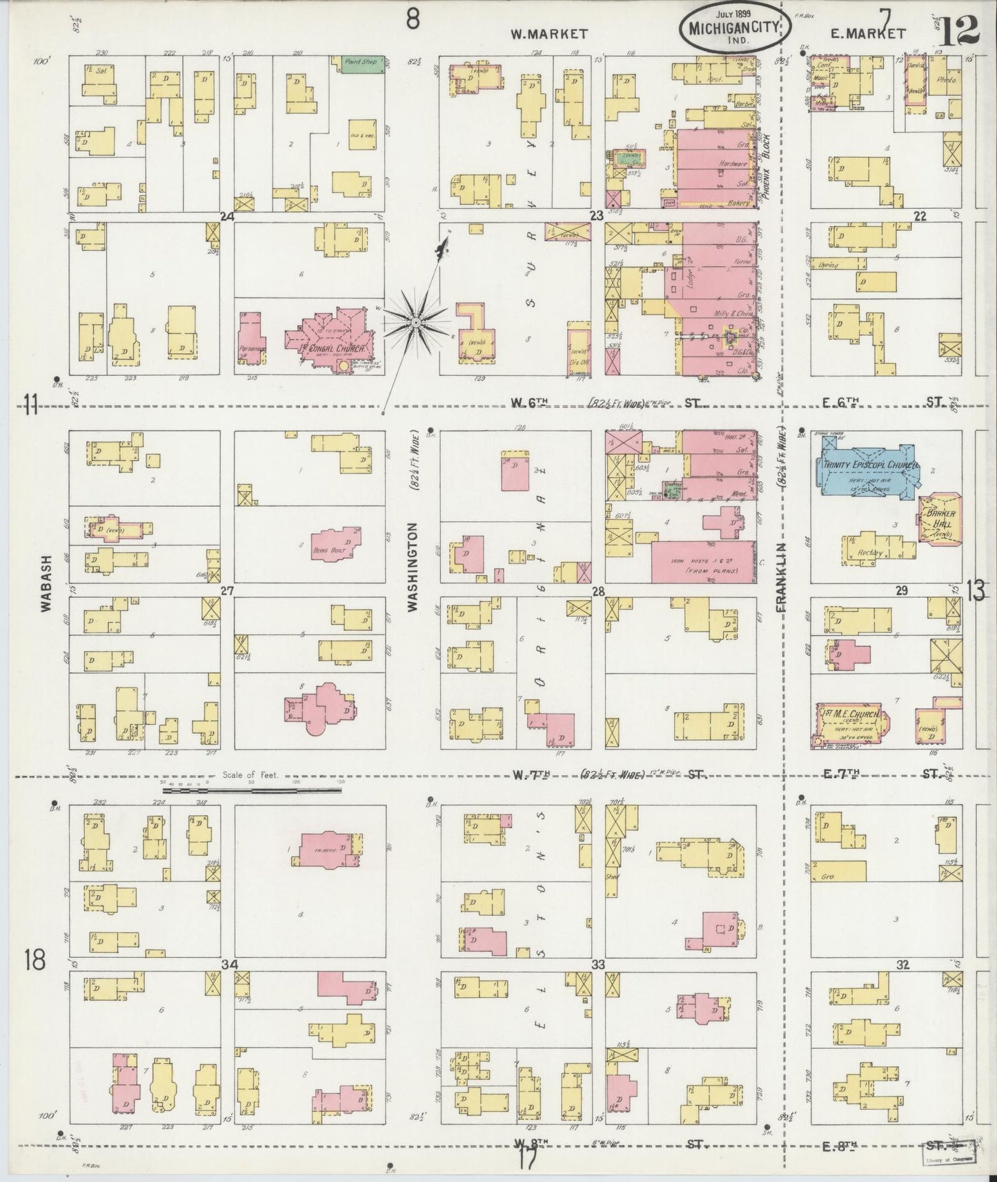 Sanborn Fire Insurance Map from Michigan City, La Porte County, Indiana (1899), Sheet #0012 - Historic Sanborn Fire Insurance Map Print, vintage old map wall art, antique decor, genealogy gift, Michigan Michigan map