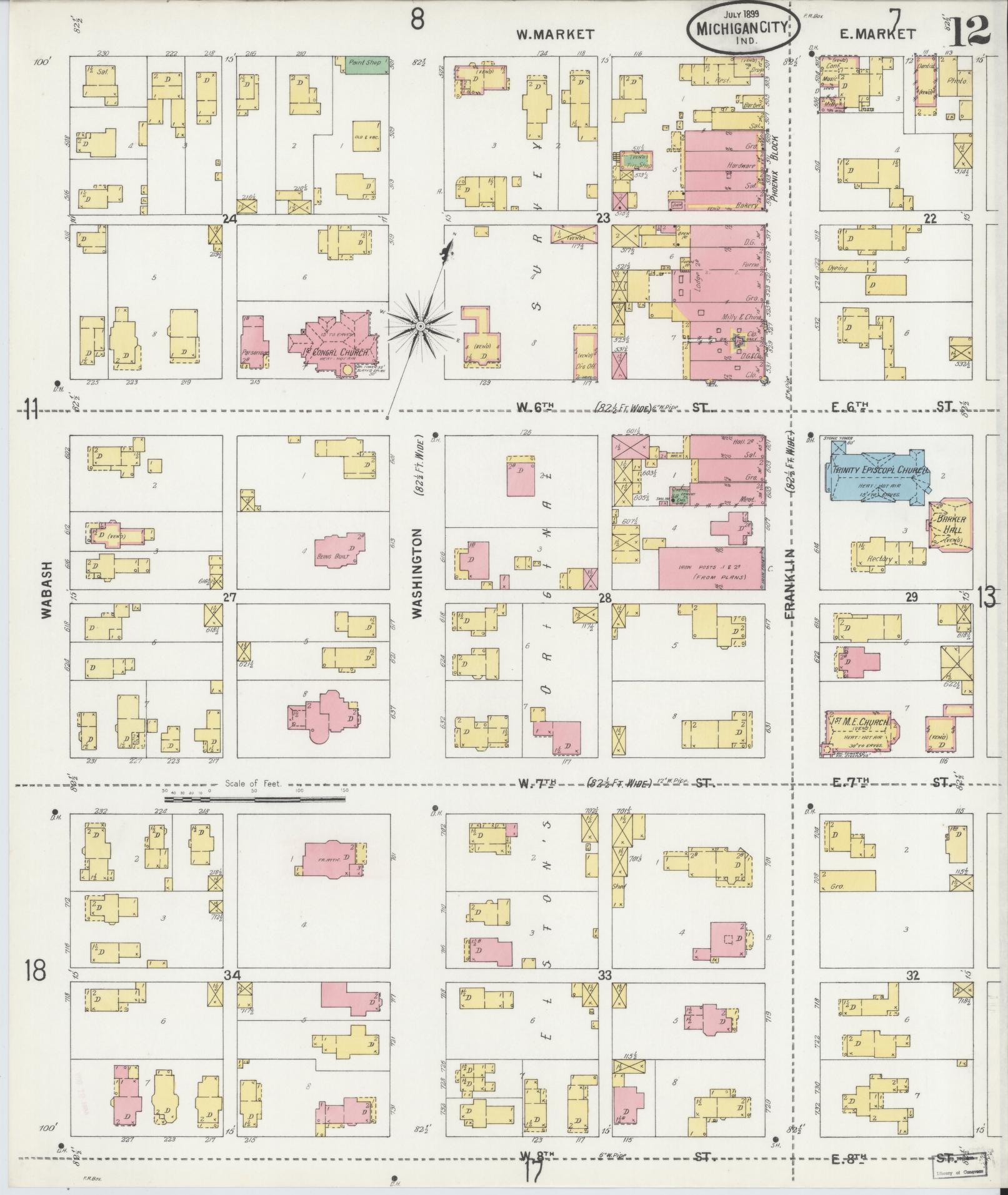 Sanborn Fire Insurance Map from Michigan City, La Porte County, Indiana (1899), Sheet #0012 - Historic Sanborn Fire Insurance Map Print, vintage old map wall art, antique decor, genealogy gift, Michigan Michigan map