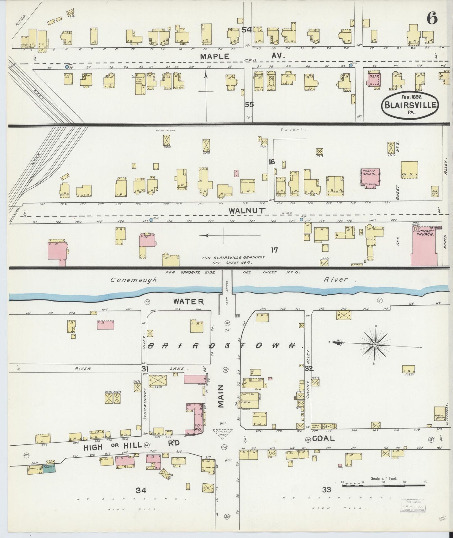 Sanborn Fire Insurance Map from Blairsville, Indiana County, Pennsylvania (1892), Sheet #0006 - Historic Sanborn Fire Insurance Map Print, vintage old map wall art, antique decor, genealogy gift, Blairsville Indiana map