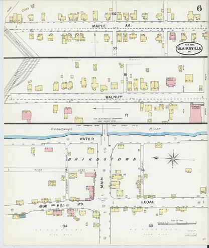 Sanborn Fire Insurance Map from Blairsville, Indiana County, Pennsylvania (1892), Sheet #0006 - Historic Sanborn Fire Insurance Map Print, vintage old map wall art, antique decor, genealogy gift, Blairsville Indiana map