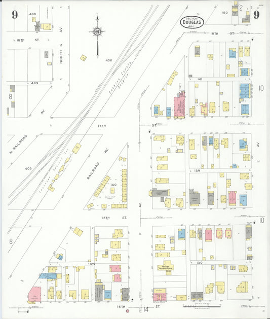 Sanborn Fire Insurance Map from Douglas, Cochise County, Arizona (1929), Sheet #0009 - Historic Sanborn Fire Insurance Map Print, vintage old map wall art, antique decor, genealogy gift, Arizona Arizona map