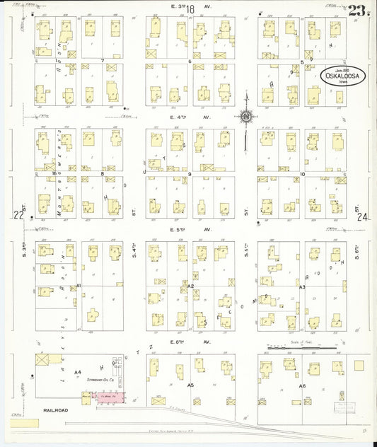 Sanborn Fire Insurance Map from Oskaloosa, Mahaska County, Iowa (1910), Sheet #0023 - Historic Sanborn Fire Insurance Map Print, vintage old map wall art
