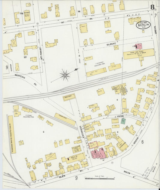 Sanborn Fire Insurance Map from Berlin, Coos County, New Hampshire (1905), Sheet #0008 - Historic Sanborn Fire Insurance Map Print, vintage old map wall art, antique decor, genealogy gift, New Hampshire New Hampshire map