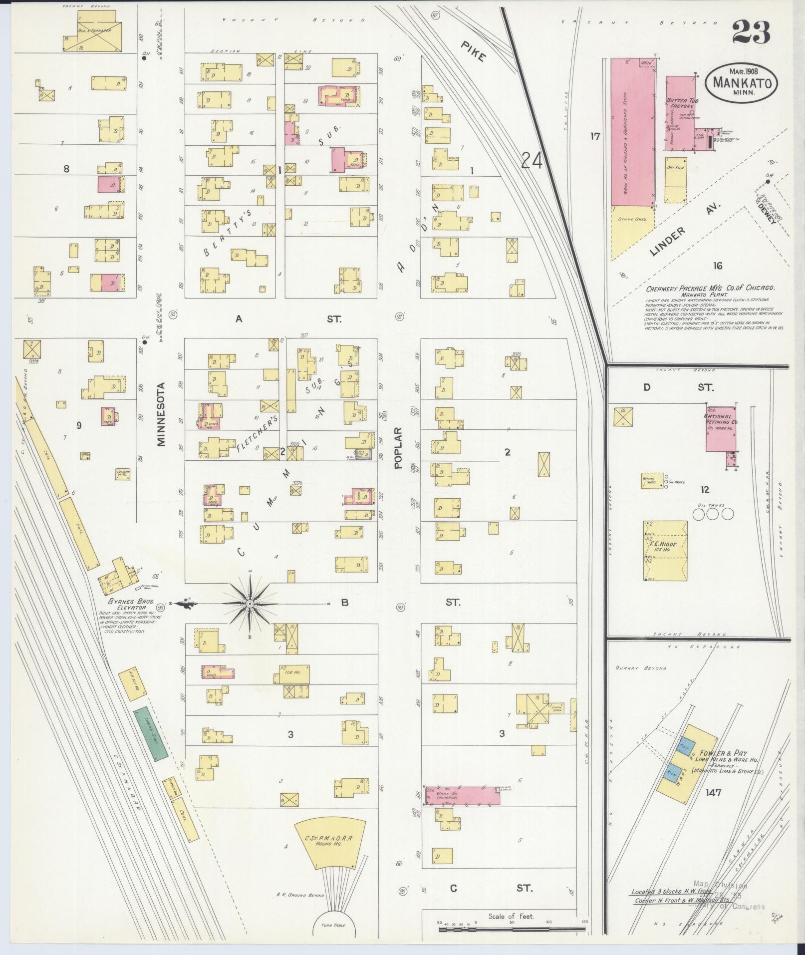 Sanborn Fire Insurance Map from Mankato, Blue Earth County, Minnesota (1908), Sheet #0023 - Complete Map Set gallery image, historic Sanborn map, vintage wall art, Minnesota Minnesota