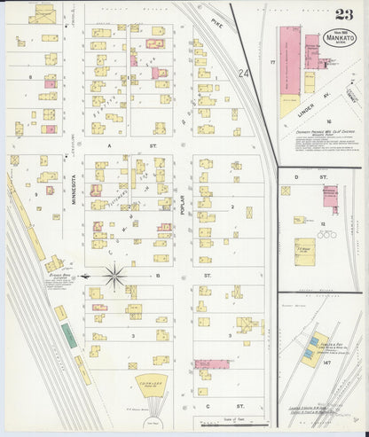 Sanborn Fire Insurance Map from Mankato, Blue Earth County, Minnesota (1908), Sheet #0023 - Complete Map Set gallery image, historic Sanborn map, vintage wall art, Minnesota Minnesota