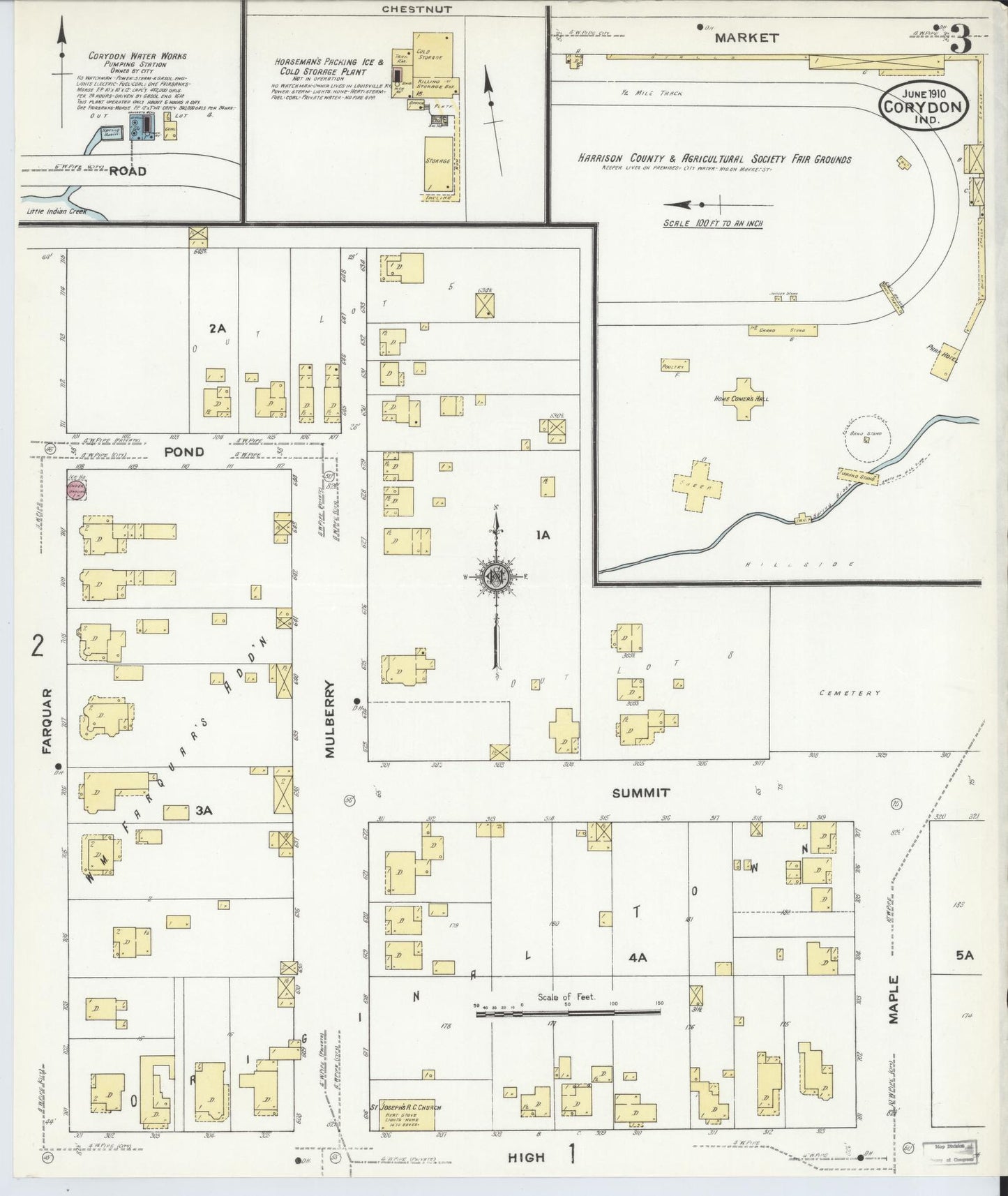 Sanborn Fire Insurance Map from Corydon, Harrison County, Indiana (1910), Sheet #0003 - Historic Sanborn Fire Insurance Map Print, vintage old map wall art, antique decor, genealogy gift, Indiana Indiana map