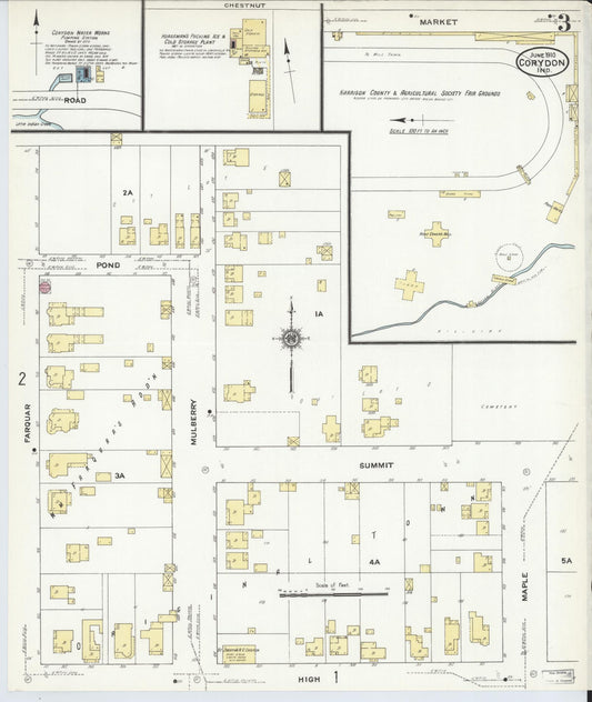 Sanborn Fire Insurance Map from Corydon, Harrison County, Indiana (1910), Sheet #0003 - Historic Sanborn Fire Insurance Map Print, vintage old map wall art, antique decor, genealogy gift, Indiana Indiana map