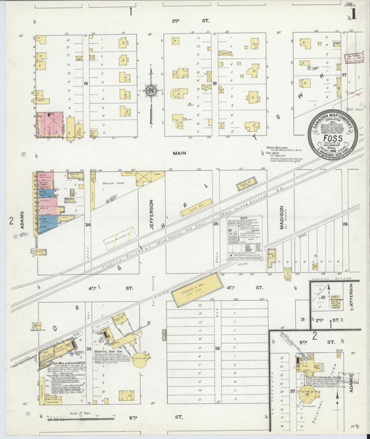 Sanborn Fire Insurance Map from Foss, Washita County, Oklahoma (1910), Sheet #0001 - Complete Map Set gallery image, historic Sanborn map, vintage wall art, Oklahoma Oklahoma