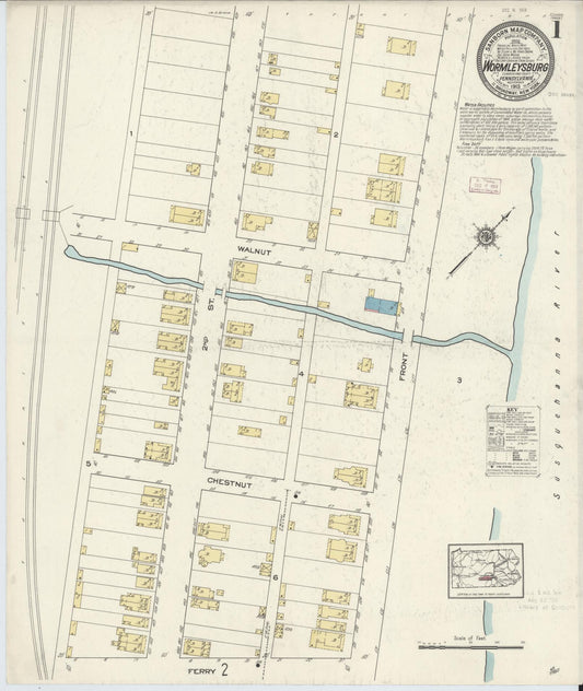Sanborn Fire Insurance Map from Wormleysburg, Cumberland County, Pennsylvania (1913), Sheet #0001 - Historic Sanborn Fire Insurance Map Print, vintage old map wall art, antique decor, genealogy gift, Pennsylvania Pennsylvania map
