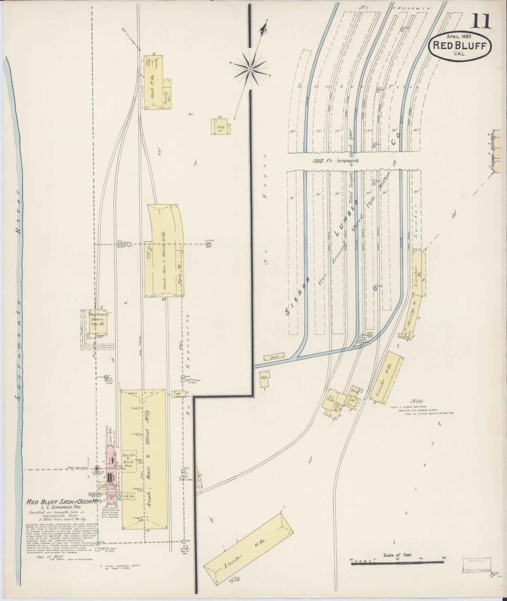 Sanborn Fire Insurance Map from Red Bluff, Tehama County, California (1889), Sheet #0011 - Complete Map Set gallery image, historic Sanborn map, vintage wall art, California California