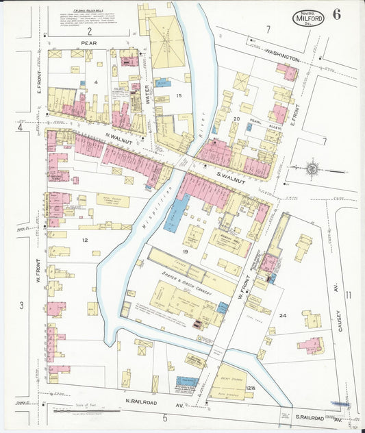 Sanborn Fire Insurance Map from Milford, Kent And Sussex Counties, Delaware (1919), Sheet #0006 - Historic Sanborn Fire Insurance Map Print, vintage old map wall art, antique decor, genealogy gift, Delaware Delaware map