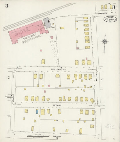 Sanborn Fire Insurance Map from Zelienople, Butler County, Pennsylvania (1925), Sheet #0003 - Historic Sanborn Fire Insurance Map Print, vintage old map wall art, antique decor, genealogy gift, Pennsylvania Pennsylvania map