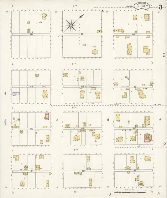 Sanborn Fire Insurance Map from Cheney, Spokane County, Washington (1908), Sheet #0003 - Historic Sanborn Fire Insurance Map Print, vintage old map wall art, antique decor, genealogy gift, Washington Washington map