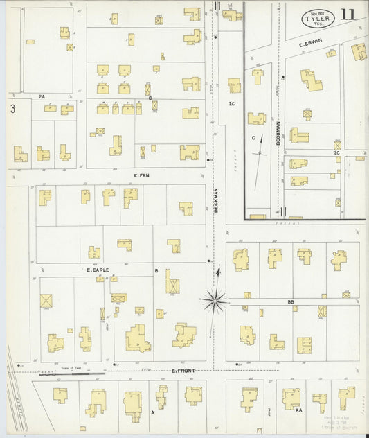 Sanborn Fire Insurance Map from Tyler, Smith County, Texas (1902), Sheet #0011 - Historic Sanborn Fire Insurance Map Print, vintage old map wall art, antique decor, genealogy gift, Texas Texas map