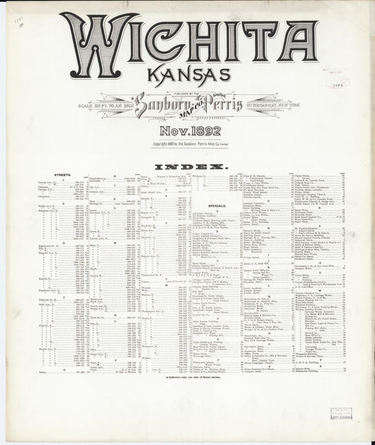 Sanborn Fire Insurance Map from Wichita, Sedgwick County, Kansas. (1892) – Historic Sanborn Fire Insurance Map Print