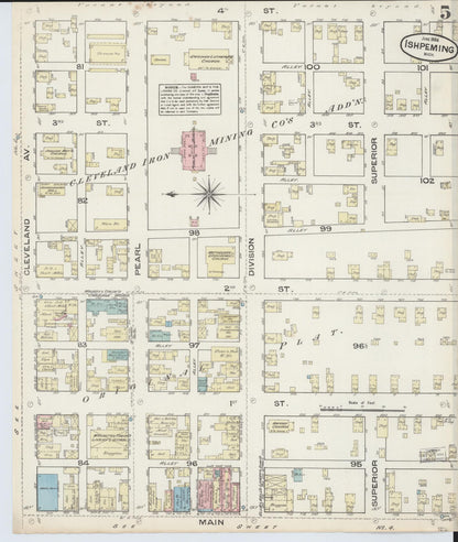 Sanborn Fire Insurance Map from Ishpeming, Marquette County, Michigan (1884), Sheet #0005 - Complete Map Set gallery image, historic Sanborn map, vintage wall art, Michigan Michigan