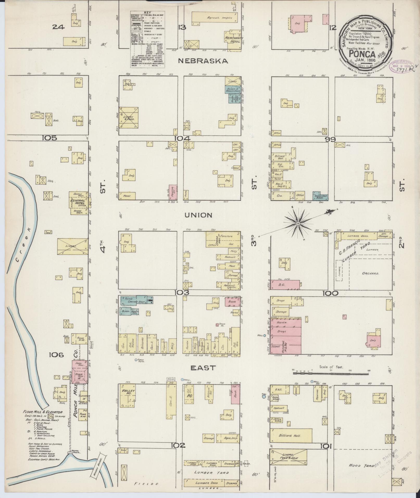 Sanborn Fire Insurance Map from Ponca, Dixon County, Nebraska (1886), Sheet #0001 - Historic Sanborn Fire Insurance Map Print, vintage old map wall art, antique decor, genealogy gift, Nebraska Nebraska map