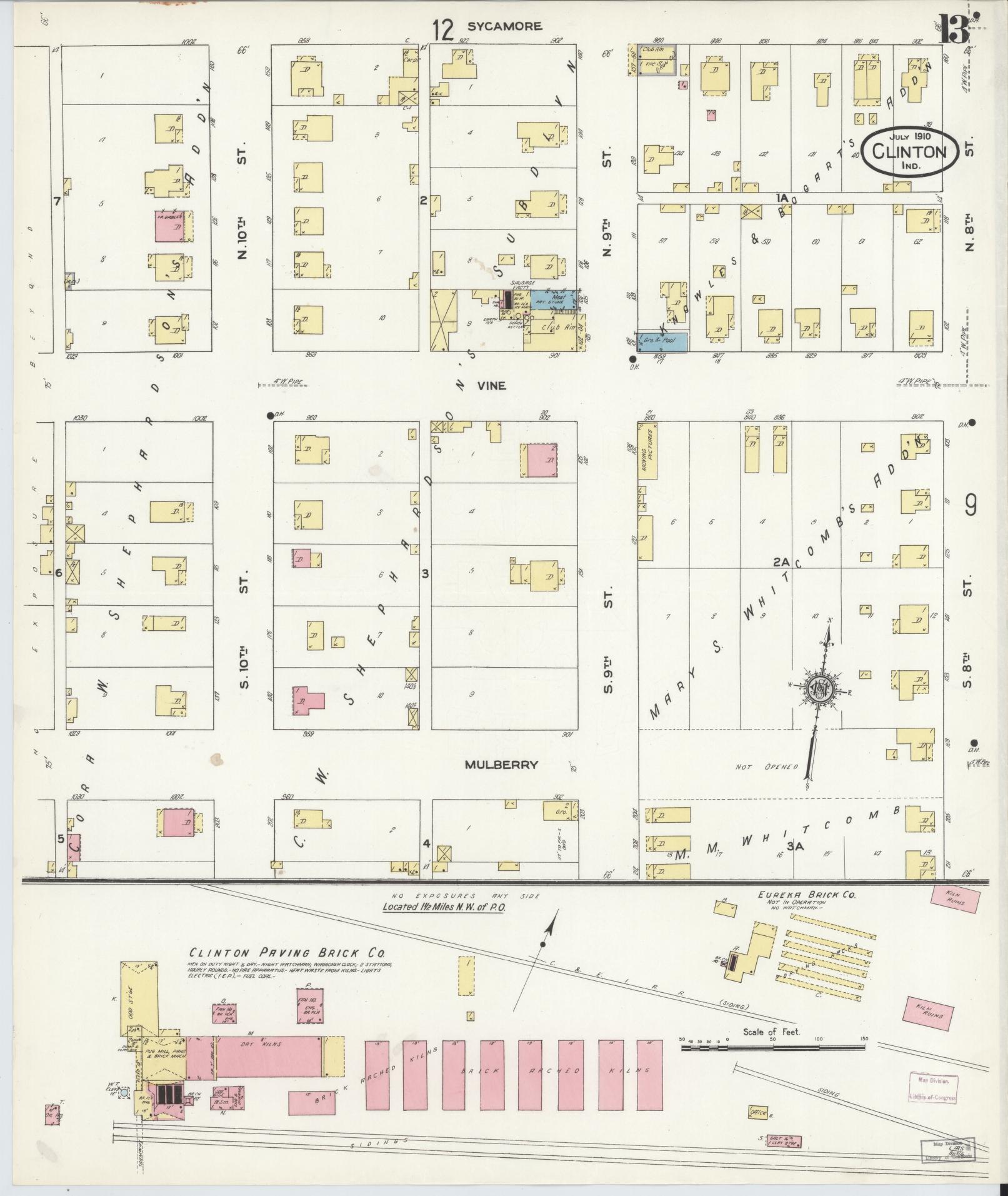 Sanborn Fire Insurance Map from Clinton, Vermillion County, Indiana (1910), Sheet #0013 - Complete Map Set gallery image, historic Sanborn map, vintage wall art, Indiana Indiana