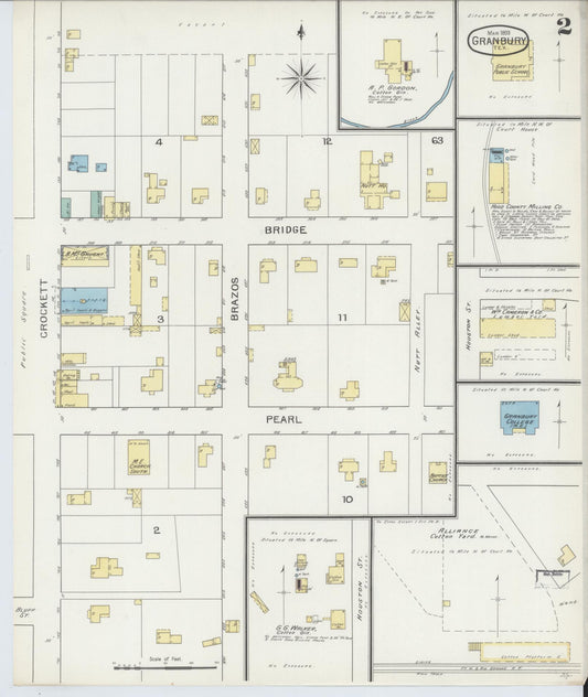Sanborn Fire Insurance Map from Granbury, Hood County, Texas (1893), Sheet #0002 - Historic Sanborn Fire Insurance Map Print, vintage old map wall art, antique decor, genealogy gift, Texas Texas map