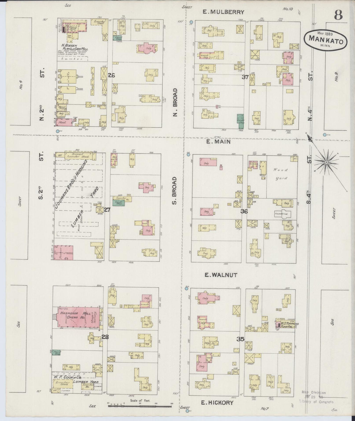 Sanborn Fire Insurance Map from Mankato, Blue Earth County, Minnesota (1889), Sheet #0008 - Historic Sanborn Fire Insurance Map Print, vintage old map wall art, antique decor, genealogy gift, Minnesota Minnesota map