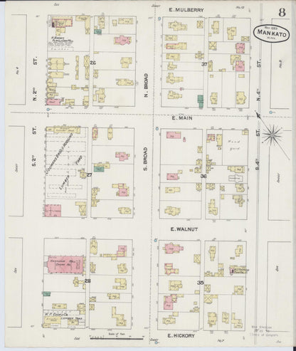 Sanborn Fire Insurance Map from Mankato, Blue Earth County, Minnesota (1889), Sheet #0008 - Historic Sanborn Fire Insurance Map Print, vintage old map wall art, antique decor, genealogy gift, Minnesota Minnesota map
