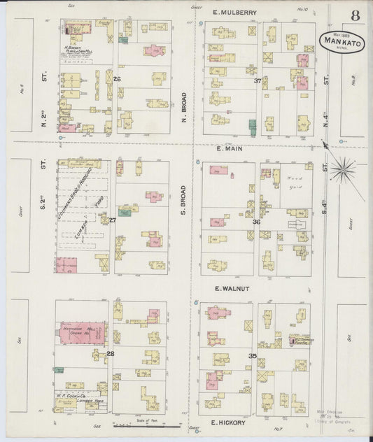 Sanborn Fire Insurance Map from Mankato, Blue Earth County, Minnesota (1889), Sheet #0008 - Historic Sanborn Fire Insurance Map Print, vintage old map wall art, antique decor, genealogy gift, Minnesota Minnesota map