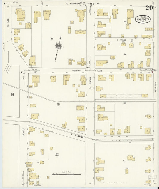 Sanborn Fire Insurance Map from Valdosta, Lowndes County, Georgia (1912), Sheet #0020 - Historic Sanborn Fire Insurance Map Print, vintage old map wall art, antique decor, genealogy gift, Georgia Georgia map