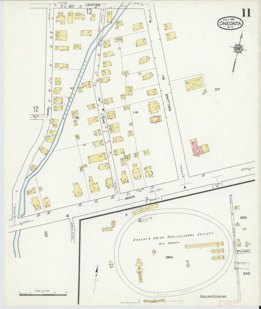 Sanborn Fire Insurance Map from Oneonta, Otsego County, New York (1916), Sheet #0011 - Historic Sanborn Fire Insurance Map Print, vintage old map wall art, antique decor, genealogy gift, New York New York map