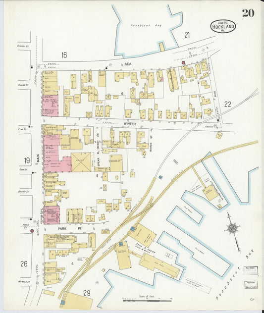 Sanborn Fire Insurance Map from Rockland, Knox County, Maine (1912), Sheet #0020 - Historic Sanborn Fire Insurance Map Print, vintage old map wall art, antique decor, genealogy gift, Maine Maine map