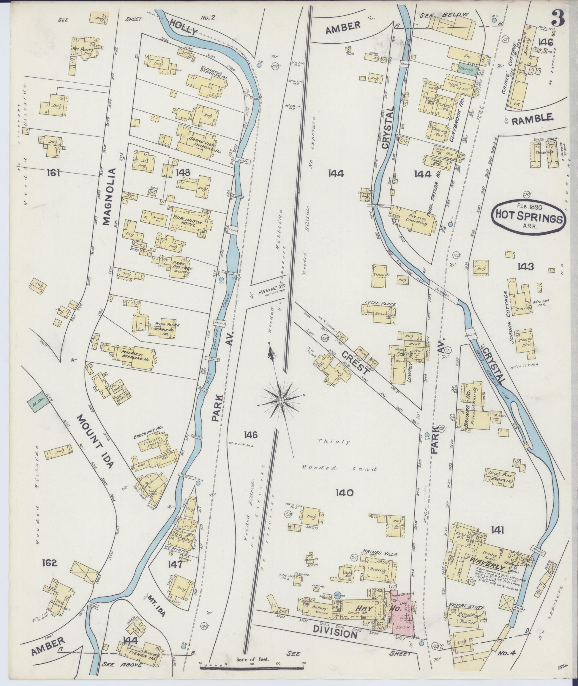 Sanborn Fire Insurance Map from Hot Springs, Garland County, Arkansas (1890), Sheet #0003 - Complete Map Set gallery image, historic Sanborn map, vintage wall art, Arkansas Arkansas