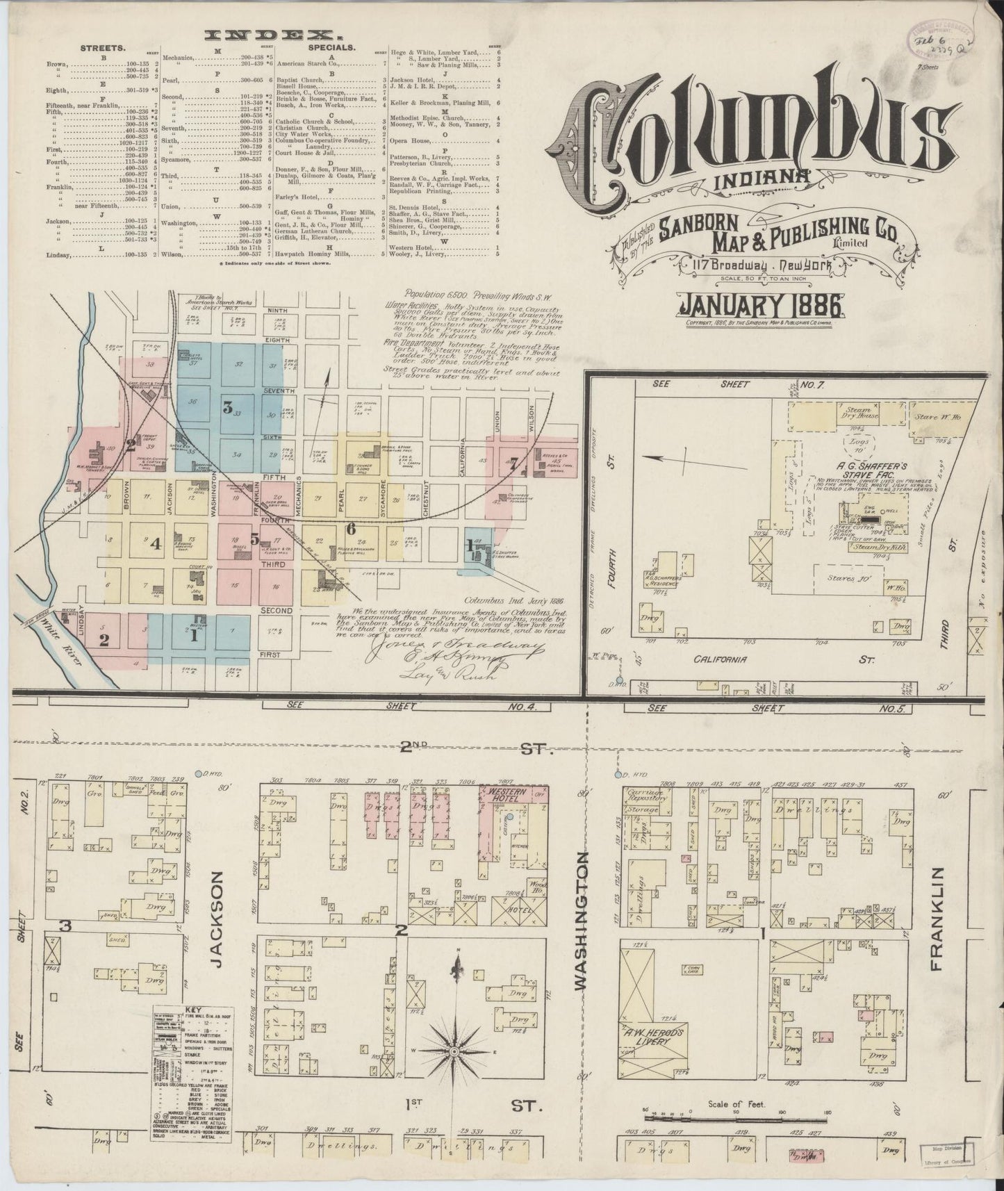 Sanborn Fire Insurance Map from Columbus, Bartholomew County, Indiana (1886), Sheet #0001 - Complete Map Set gallery image, historic Sanborn map, vintage wall art, Indiana Indiana