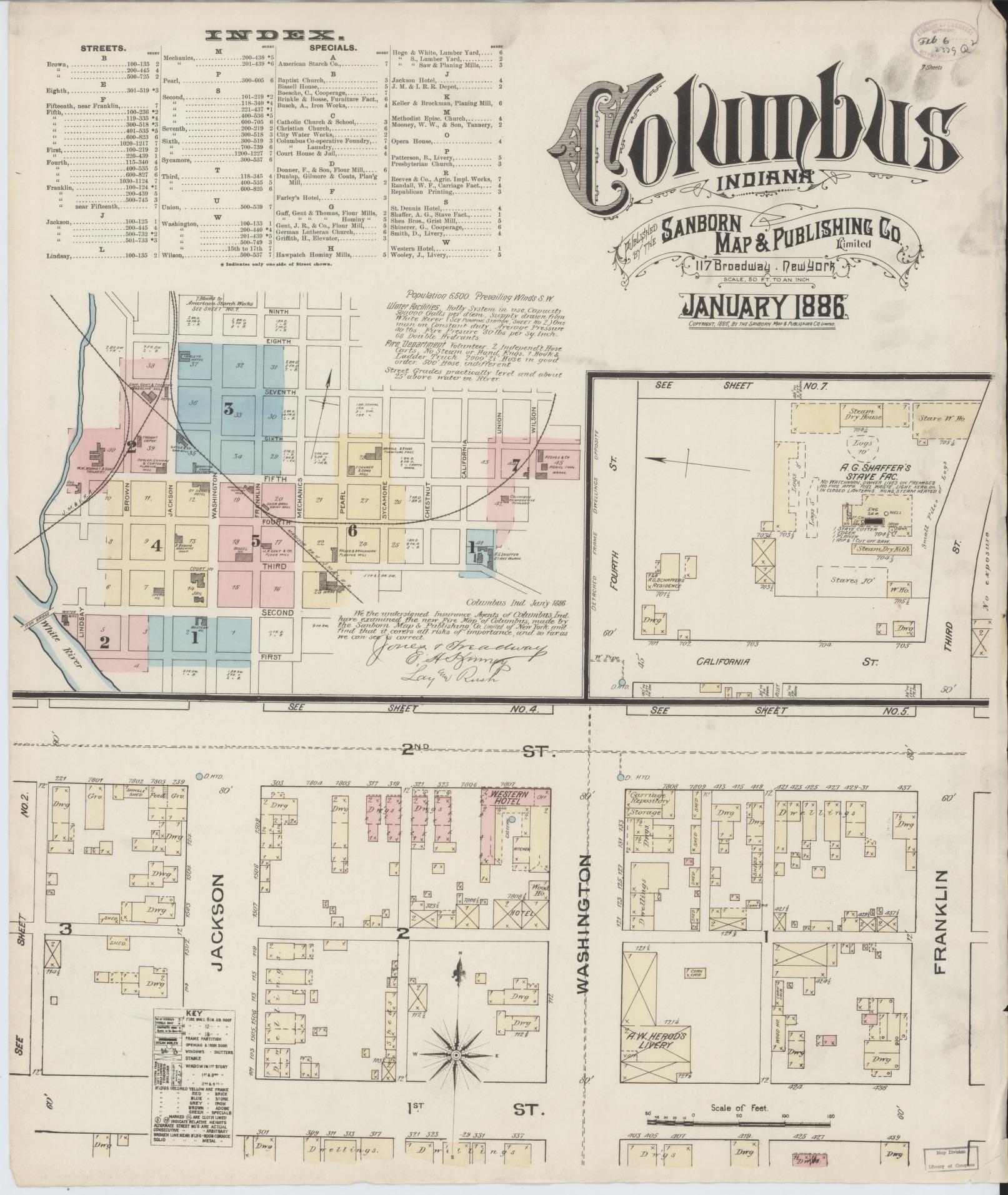 Sanborn Fire Insurance Map from Columbus, Bartholomew County, Indiana (1886), Sheet #0001 - Complete Map Set gallery image, historic Sanborn map, vintage wall art, Indiana Indiana